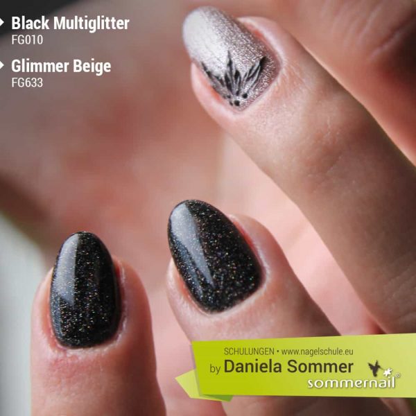 Farbgel Black Multiglitter + Glimmer Beige